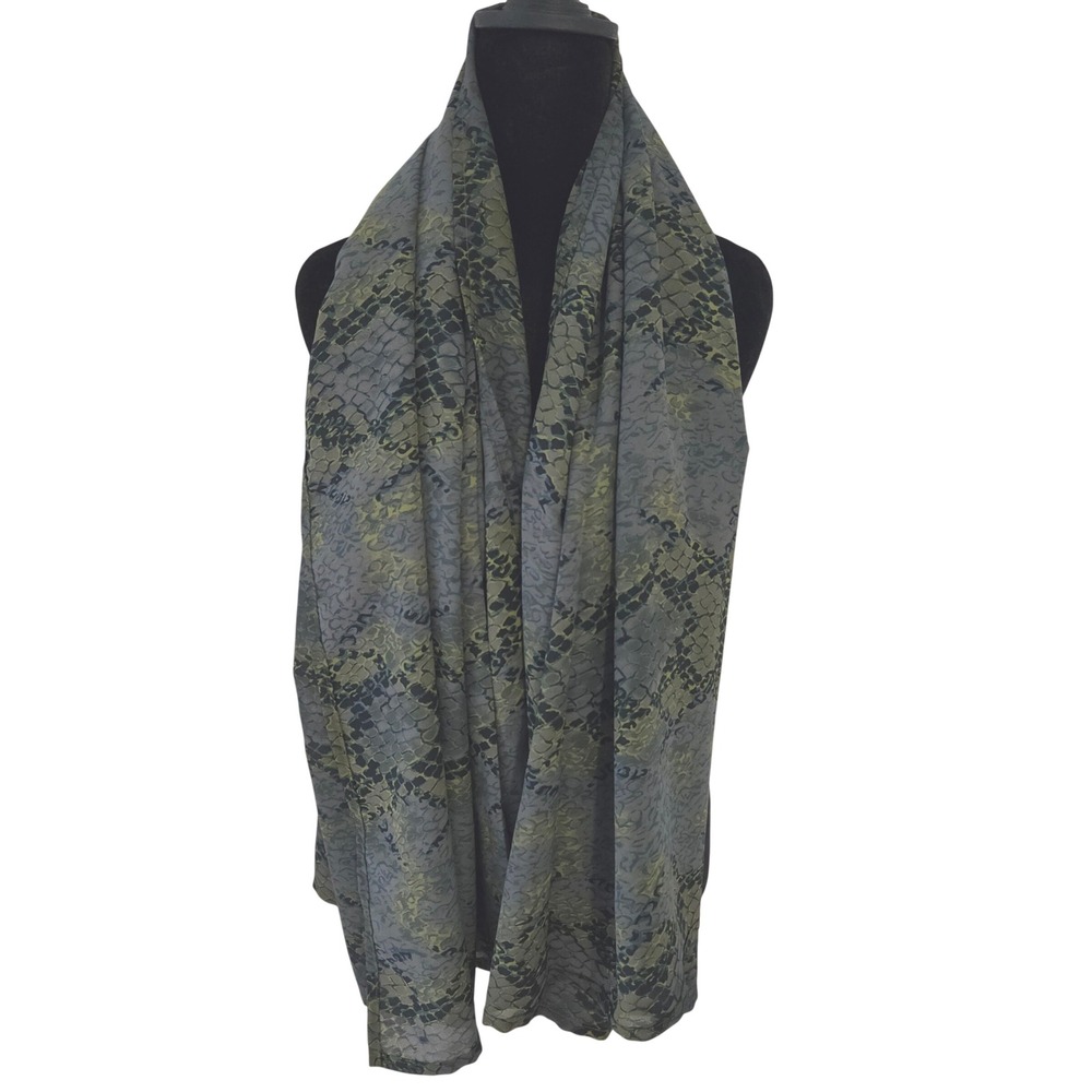 Diva by Rachel Pappo Green Grey Snakeskin Print Scarf Wrap Made in Israel 56x41